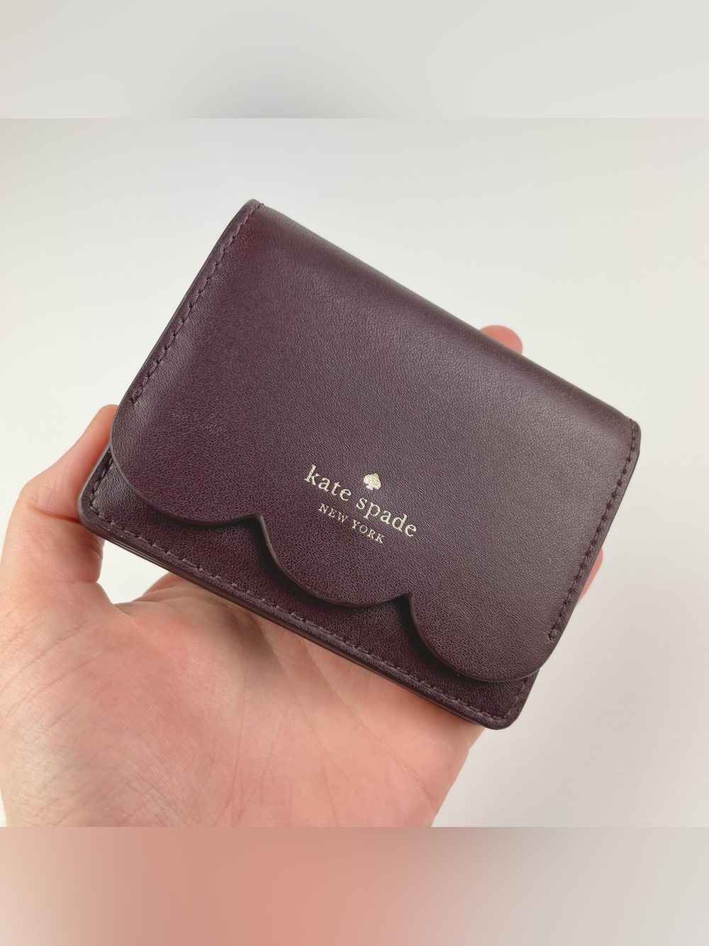 kate spade New York Plum Gemma Scalloped Card Mini Wallet w/ Key Ring ID Window - Picture 7 of 15